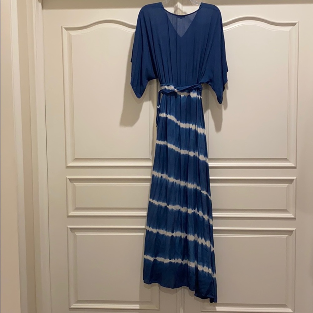 🌟 Tie Dye Stripe Maxi Dress with High Leg Slit- Blue - Picture 2 of 7